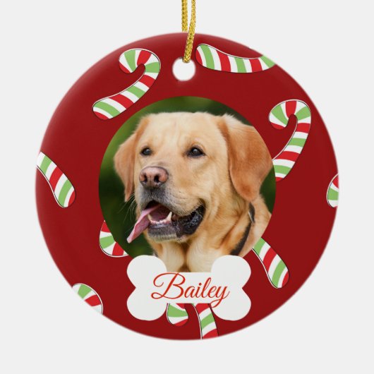 Hunde Katze Urlaub Foto Candy Cane anpassen Keramik Ornament (Vorne)