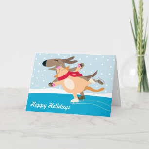 Hunde & Katzen Eis Skaten-Happy Holidays Feiertagskarte