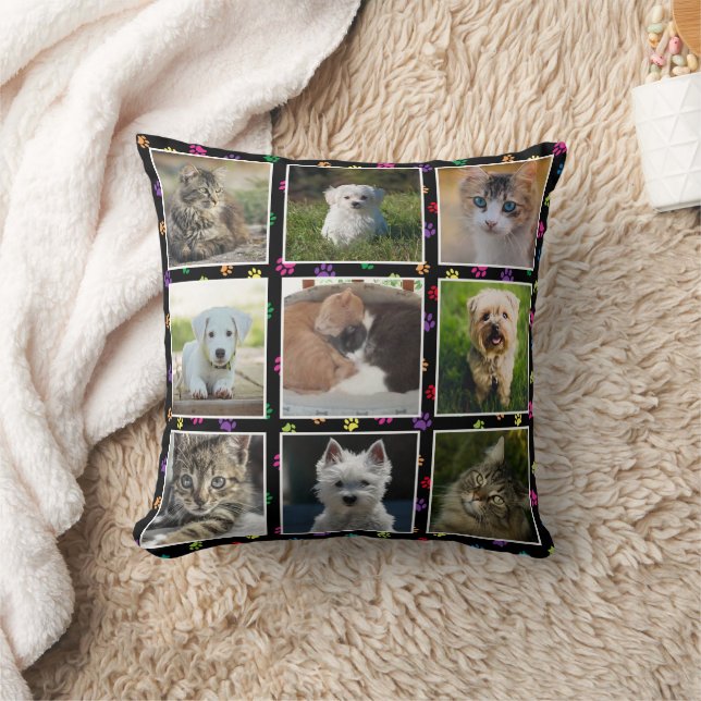 Hunde Katzen farbenfrohe Paw Prints Haustiere Foto Kissen (Decke)