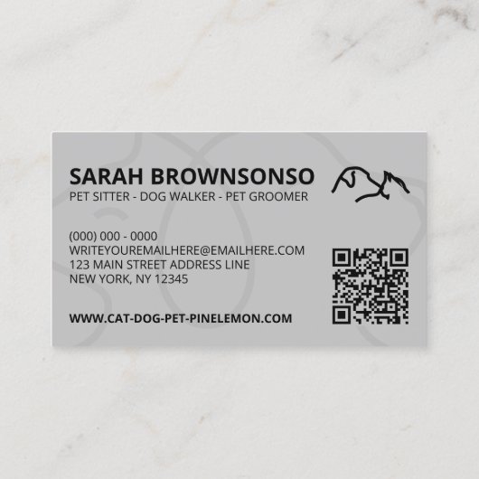 Hunde Katzen Haustier mit schwarzem QR-Code Visitenkarte (Rückseite)
