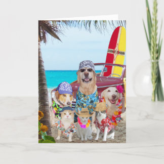 Hunde/Katzen Hawaiianer/Surfer Geburtstag Karte