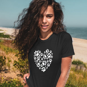 Hunde Katzen Pfotenabdrücke Herz Valentinstag Lieb T-Shirt