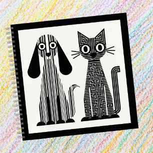 Hunde & Katzen, Streifen & Maze Muster, lustig, Ni Notizblock