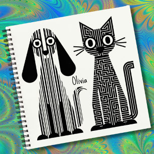 Hunde & Katzen, Streifen & Maze Muster, lustig, Ni Notizblock