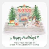 Hunde Katzen Welpen Kätzchen Happy Pawlidays Weihn Quadratischer Aufkleber (Vorderseite)