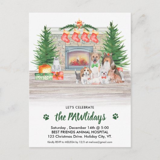 Hunde Katzen Welpen Kätzchen Weihnachten Einladungspostkarte (Vorderseite)