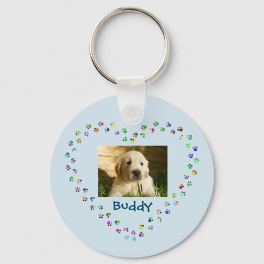 Hunde Katzenpaw Prints Heart Pet Foto Schlüsselanhänger (Vorderseite)