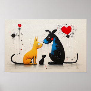 Hunde-Katzenposter: Inspiriert von Miró Poster