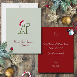 Hunde Kontur grün mit Weihnachtsmannmütze Urlaub Mitteilungskarte