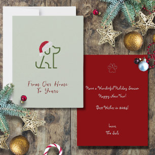 Hunde Kontur grün mit Weihnachtsmannmütze Urlaub Mitteilungskarte