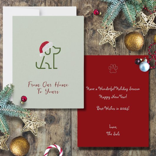 Hunde Kontur grün mit Weihnachtsmannmütze Urlaub Mitteilungskarte