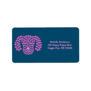 Hunde Kopfpfropfen / Hot Pink & Ocean Blue / Adressaufkleber