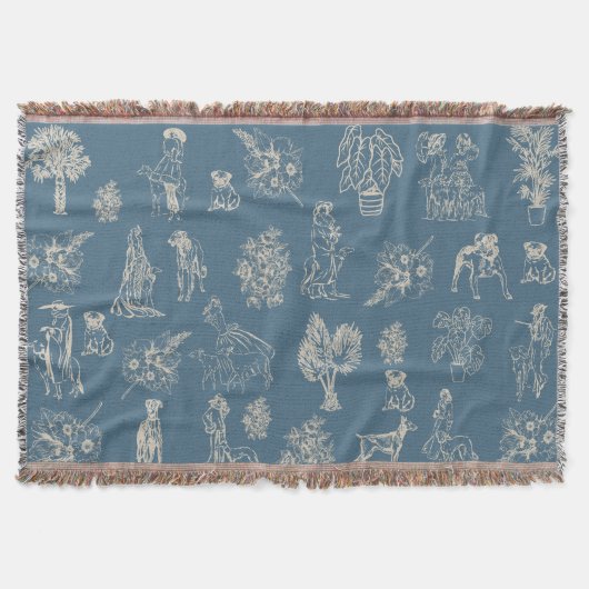Hunde Lady Toile de Jouy Dark Türkise Decke (Vorderseite)