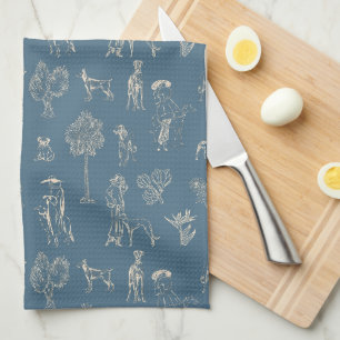 Hunde Lady Toile de Jouy Dark Türkise Geschirrtuch