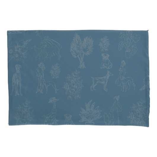 Hunde Lady Toile de Jouy Dark Türkise Kissenbezug (Vorderseite)