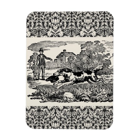 Hunde laufen antike Haustierkunst viktorianische A Magnet (Vertikal)