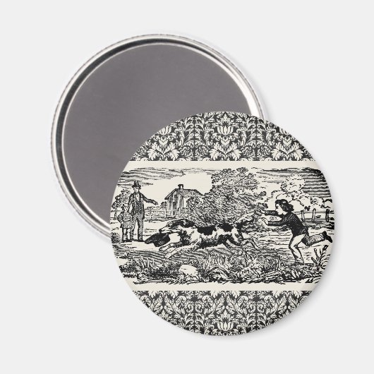 Hunde laufen antike Haustierkunst viktorianische A Magnet (Vorderseite/Rückseite)