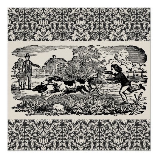 Hunde laufen antike Haustierkunst viktorianische A Poster (Vorderseite)