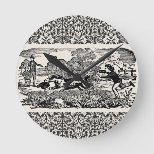 Hunde laufen antike Haustierkunst viktorianische A Runde Wanduhr (Vorderseite)