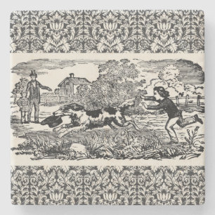 Hunde laufen antike Haustierkunst viktorianische A Steinuntersetzer