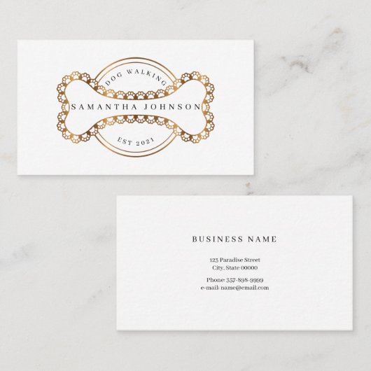 Hunde laufen.Hunde sitzen, Hundehaufen in Gold Visitenkarte (Vorne/Hinten)