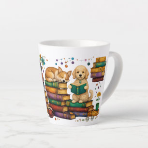 Hunde lesen Bücher Cozy Library Szene Milchtasse