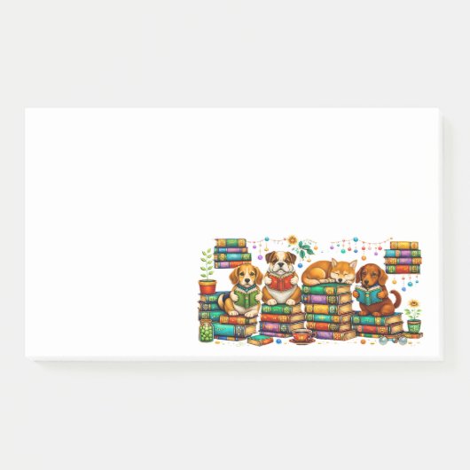 Hunde lesen Bücher Cozy Library Szene Post-it Klebezettel (Vorderseite)