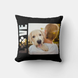 Hunde-Liebe-Foto Pfotenabdruck Schwarz Weiß Kissen
