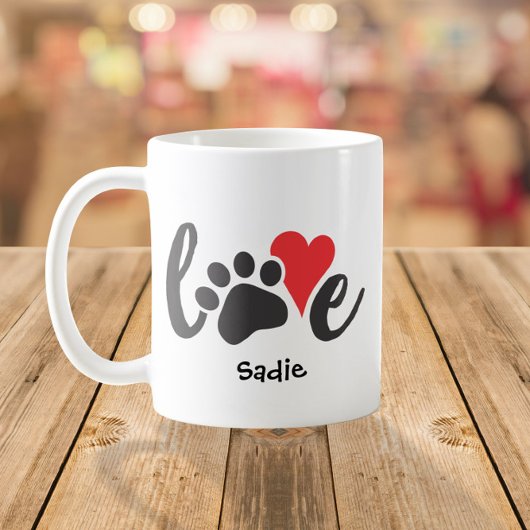 Hunde Liebe Pet Paw Print & Heart Individuelle Nam Kaffeetasse