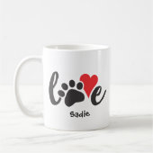 Hunde Liebe Pet Paw Print & Heart Individuelle Nam Kaffeetasse (Links)