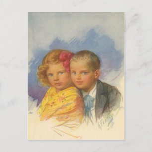 Hunde Liebe, Vintage Kind, Jungen- und Mädchenport Postkarte