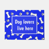 Hunde lieben das Leben hier Blau und Weiß Knochen Fußmatte (Vorderseite)