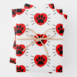 Hunde-Liebhaber-Herz und Pfotenabdruck Geschenkpapier Set