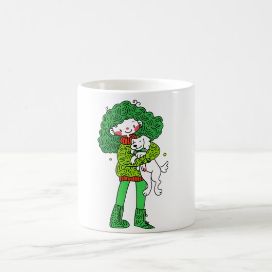 Hunde-Liebhaber-Hug-Mug – Süßes Mädchen und Welpen Kaffeetasse (Mittel)