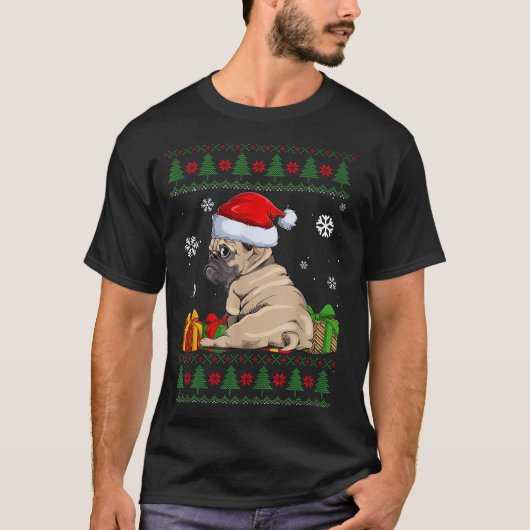 Hunde liebt Mops Weihnachtsmannmütze Ugly Christma T-Shirt (Vorderseite)
