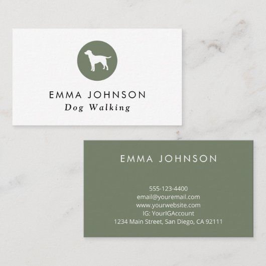 Hunde-Logo Grooming Sage Green Business Card Visitenkarte (Vorne/Hinten)