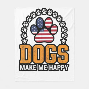 Hunde machen mich glücklich patriotisches Pfoten-V Fleecedecke