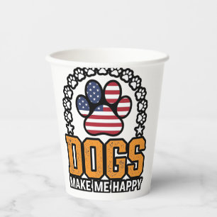 Hunde machen mich glücklich patriotisches Pfoten-V Pappbecher