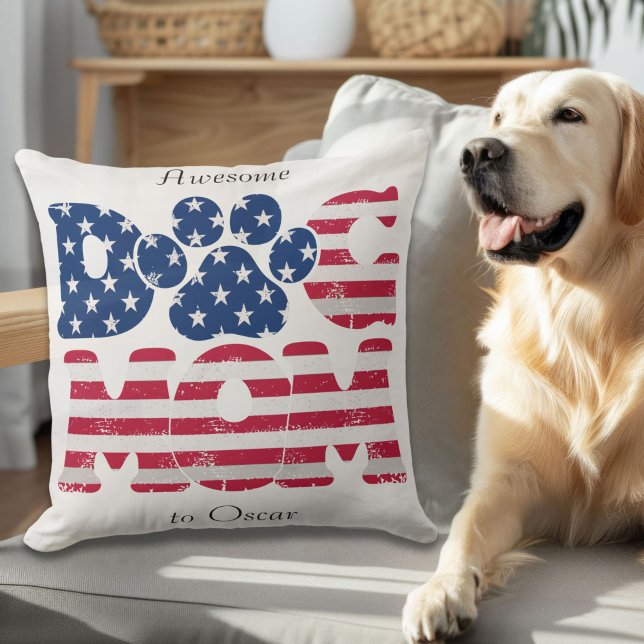 Hunde Mama American Flag Grunge Red White Blue Kissen (Von Creator hochgeladen)