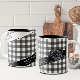 Hunde Mama Buffalo Kariert White Black Mops Custom Zweifarbige Tasse