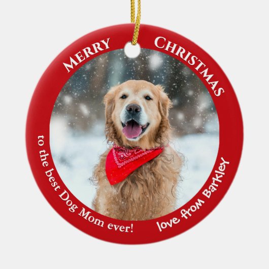 Hunde Mama Custom Foto Red Christmas Keramik Ornament (Vorne)