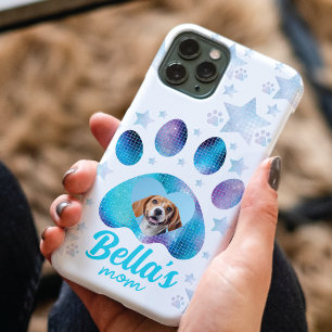 Hunde Mama Foto Custom Blue Glitzer Stars Case-Mate iPhone Hülle