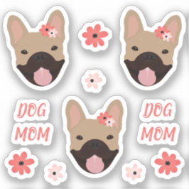 Hunde Mama Französisch Bulldogs lächeln Blume rosa Aufkleber
