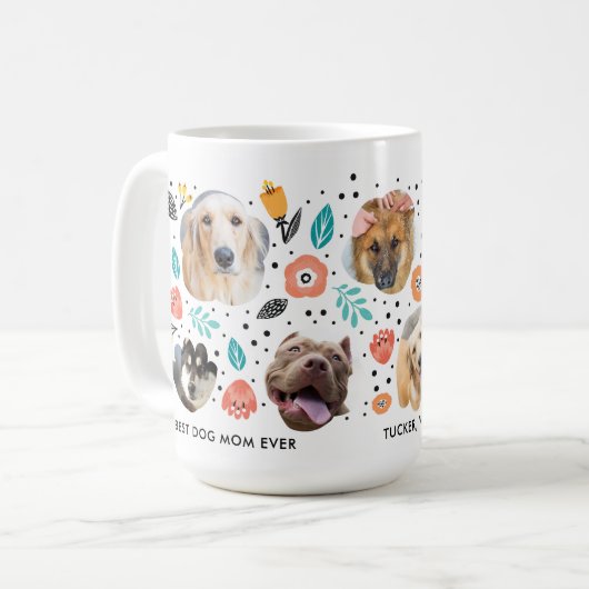 Hunde Mama Garten farbenfroh Blumenbeet Fotolage Kaffeetasse (Vorderseite Links)
