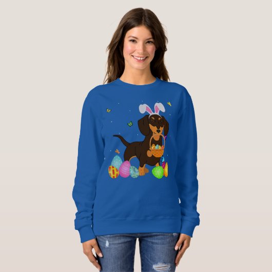 Hunde Mama Geschenk Niedliche Dackel Eier Ostern T Sweatshirt (Vorne ganz)
