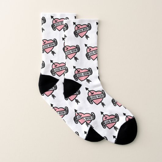 Hunde Mama Herz Tattoo Muster Pink Socken (Paar)
