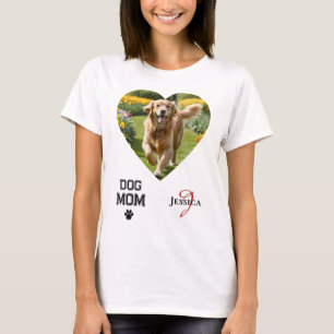 Hunde-Mama Herzförmige Fotos Monogramm Pfotenabdru T-Shirt