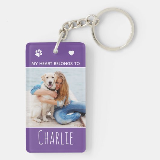 Hunde Mama Lila Foto Schlüsselanhänger (Rückseite)