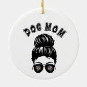 Hunde Mama Messy Bun Black & White Art Keramik Ornament (Hinten)