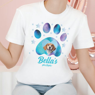 Hunde Mama Paw Custom Foto Blue Glitzer T-Shirt